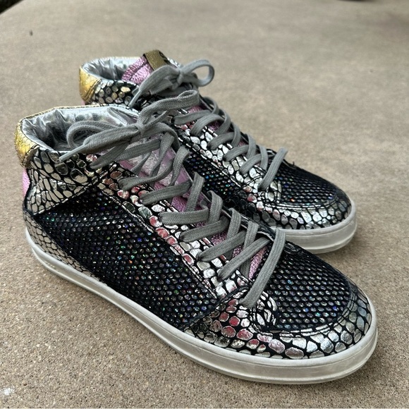 P448 Queens Glitter Mid Top Sneakers Womens Size 37 - Picture 1 of 10